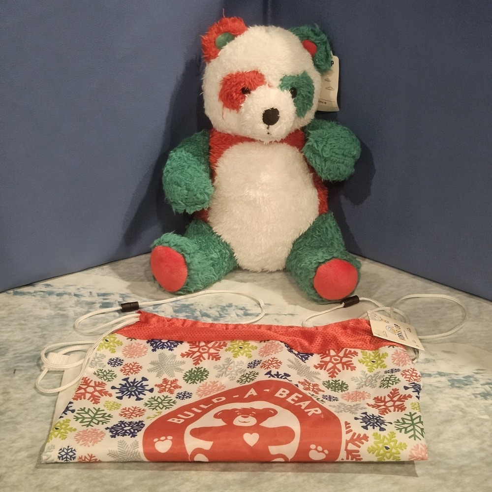 Build A Bear 2021 Festive Holiday Christmas Panda Plush With Hang Tag Gift Bag